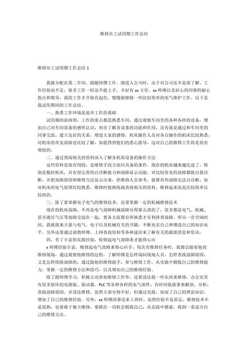 设备维修试用期总结报告解读与展望